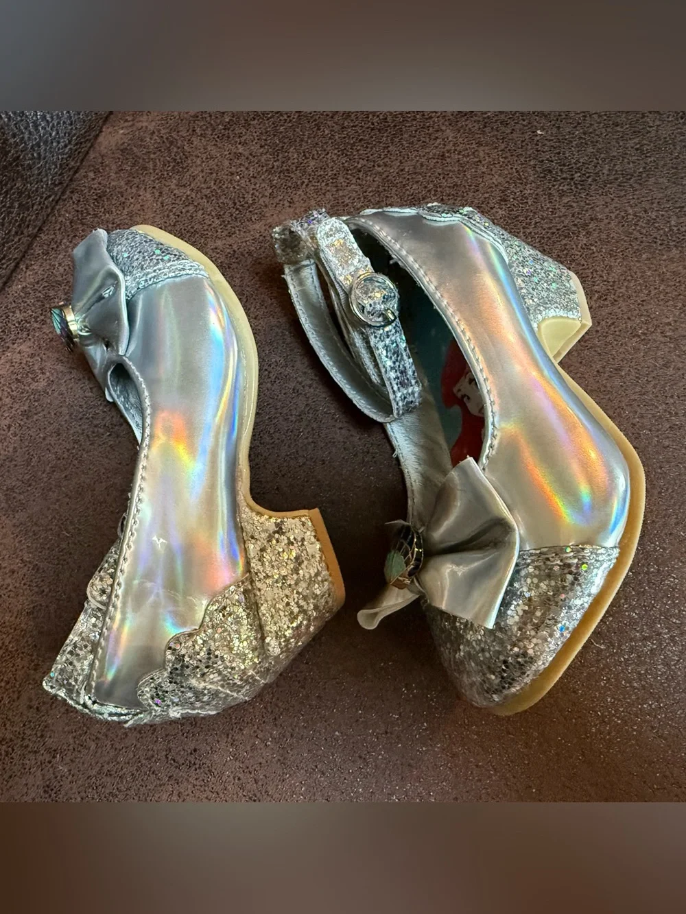 Disney Ariel Little Mermaid Silver Glitter Dress Shoes with Bow - Size 6